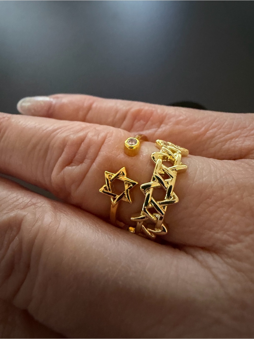 Gold Star & Chain Stacking Rings - Women Jewelry